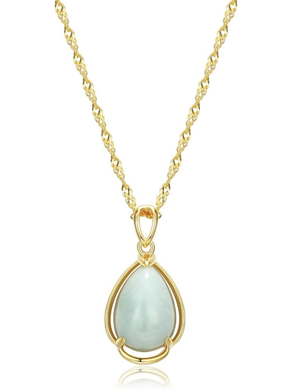 Elegant 18K Gold Plated Teardrop Earrings with Genuine Green Jade Accent